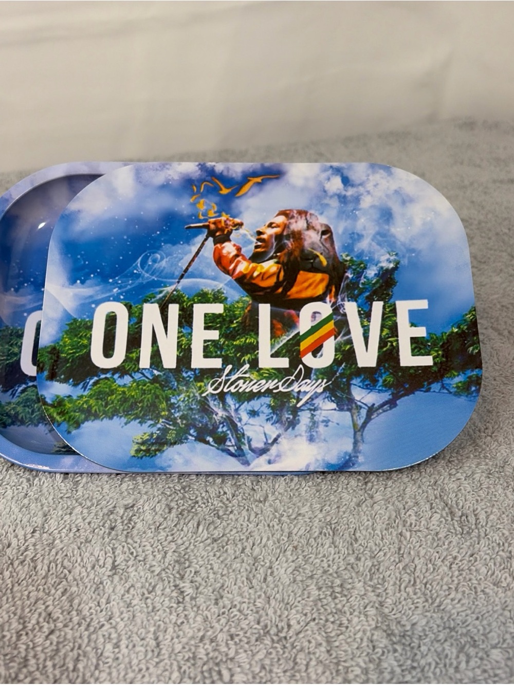 One Love Blue Rolling Tray with Reggae Artwork